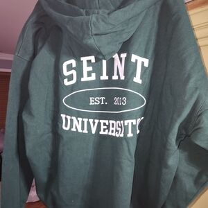Seint University Green Zip Up  Hoodie